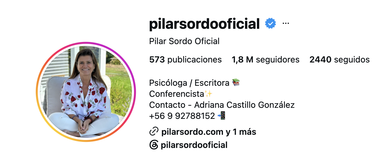 Perfil de Instagram de Pilar Sordo (@pilarsordooficial)